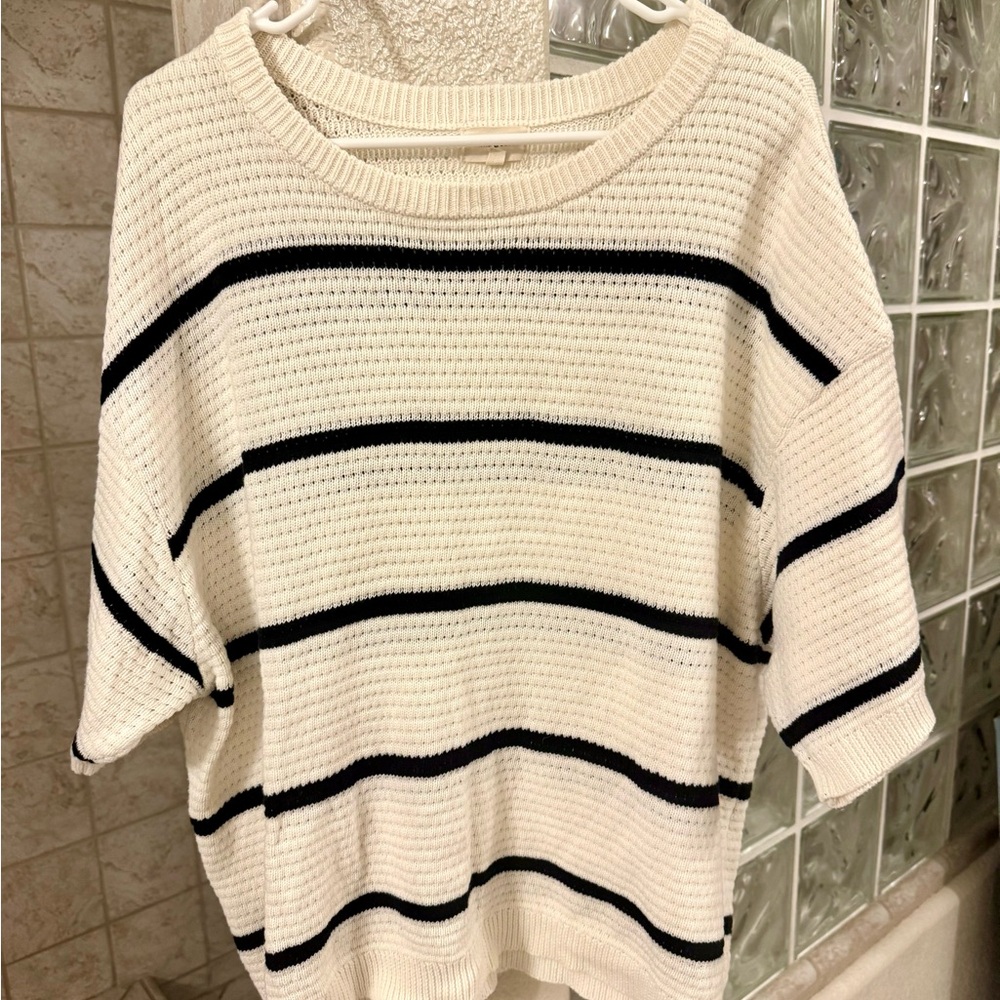 Thread and Supply Cream and Black Striped Knit Sweater XL